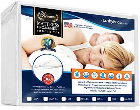 CushyBeds Smooth Top Mattress Encasement Protector Cover Patented 360 Zipper Enclosure w/Bed Bug Banisher, Breathable 100% Waterproof Noiseless 6-Sided Protection - Cal King (11"- 15" Depth)