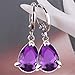 Auwer Earrings, Charming 925 Silver Waterdrop Cut Amethyst Dangle Drop Earrings Wedding Jewelry (Purple)