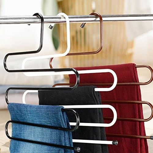 S-type Multi-Purpose Pants Hangers Rack Stainless Steel Magic for Hanging Trousers Jeans Scarf Tie Clothes,Space Saving Storage Rack 5 layers (2 Pcs)