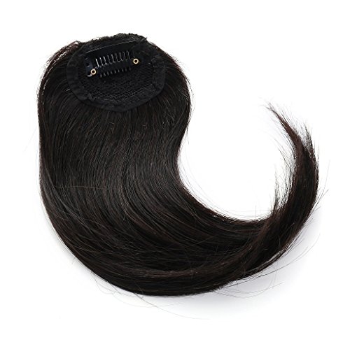 Rosette Hair 100% Human Hair Side-Swept Clip in Hair Bangs - Easy Clip on Hair Extensions Weave Unprocessed Hair Weft (Black)