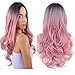 LOVBITE Pink Wigs for Women Synthetic Ombre Pink Wig Hair None Bangs Long Natural Wavy Pink Wigs High Temperature Heat Resistant Synthetic Hair Women's Cosplay Wigs for Daily Party Wear