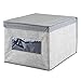 mDesign Large Fabric Stackable Closet Organizer Box with Clear Window/Lid for Bedroom, Office, Bathroom, Mudroom Organization - Shoe, Sweater, Clothes Storage, Lido Collection, 4 Pack, Gray