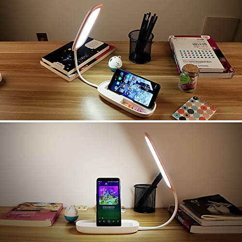 Led Desk Lamp Multi-Function As Pencil Case and Mobile Phone Holder, Soft and Eye-Protecting, Three-Speed Adjustable Light Table Lamp(Pink)