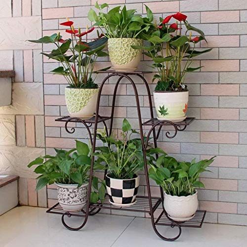 ZfgG Corner Metal Flower Holder Racks 4 Tier Shelves for Indoor Outdoor Plant Flower Stand Rack Shelf for Multiple Plants (Color : Brown)