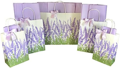 Gift Bag Wrapping Set with Tissue Paper, Bow and Tags - 24 Piece (Lavender Field)