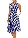 Women Summer Sleeveless Side Pockets Plaid Check Pleated Casual Skater Shirt Dress Sexy Clubwear Medium Size Blue White