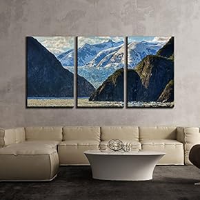 3 Piece Canvas Wall Art - Mountain Landscape,Tracy Arm,Alaska - Modern Home Art Stretched and Framed Ready to Hang - 16"x24"x3 Panels
