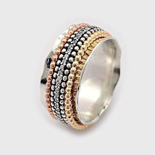 Multi color spinner ring- CZ spinning ring - Tri color ring - Silver and gold Spinner Ring - Meditation Ring - Fidget Ring - Worry Ring Ring size 6 to 9