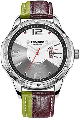 TOMORO Luxury Men Date Clock Japan Quartz Unique Black and Brown Leather Watches (Silver)