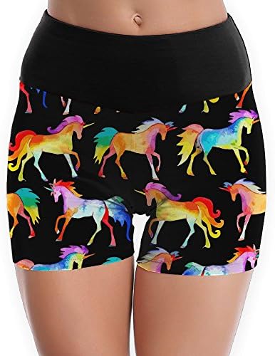Rainbow Unicorn Women's Athletic Running Exercise High Waisted Gym Yoga Foldover Booty Shorts XL