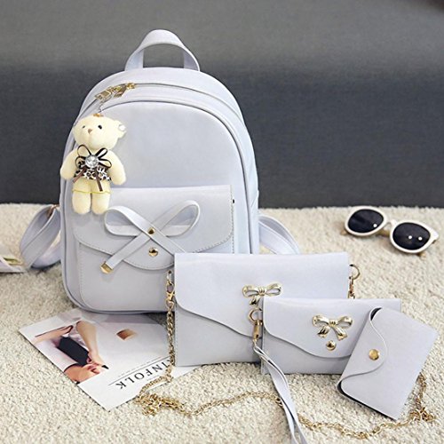 VESNIBA Women Girl Four Sets Backpack Handbag Shoulder Bags Four Pieces Tote Bag Crossbody (Gray 0)