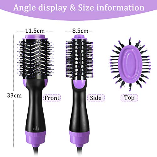 Hair Dryer Brush, ASOGO One Step Hair Dryer & Volumizer,4 In 1 Negative Ion Hot Air Brush for Drying & Straightening & Curling, Salon Ceramic Electric Rotating Blow Dryer Brush(Purple 110V US outlet)