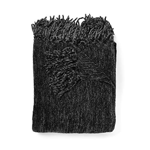 EverGrace Cozy Soft Chenille Throw Blanket with Fringe Luxury Fluffy Throw Blankets for Home Decor Traveling Camping Picnic 50x 60 Grey
