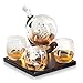Royal Decanters Etched Globe Whiskey Decanter Gift Set- Glasses & Glass Beverage Drink Dispenser also for Brandy Tequila Bourbon Scotch Rum -Alcohol Related Gifts for Dad (850ML) (4 Glass Square)