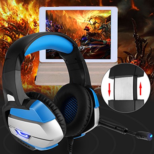 Gaming Headset - Onikuma K5 3.5mm Over-ear Stereo Gaming Headphones with Mic,Noise Reduction,Volume Control, Foldable Earphones for Xbox One/Switch/PS4/CF/Laptop/Smartphone (Black/Blue)