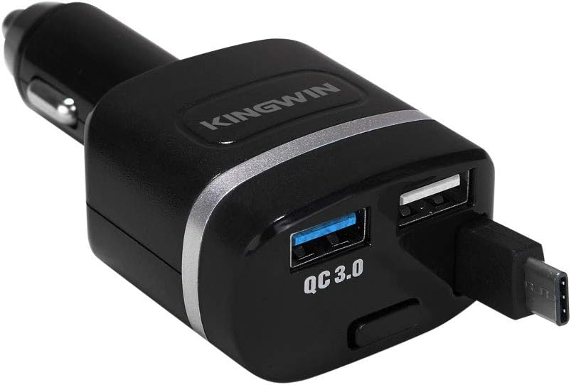Kingwin High Output USB Car Charger, Type-C Port Fast Smart Car Charger Compatible with Latest Models of iPhone, Samsung, Google Pixel, Motorola, Huawei, LG and More - KW-QC3