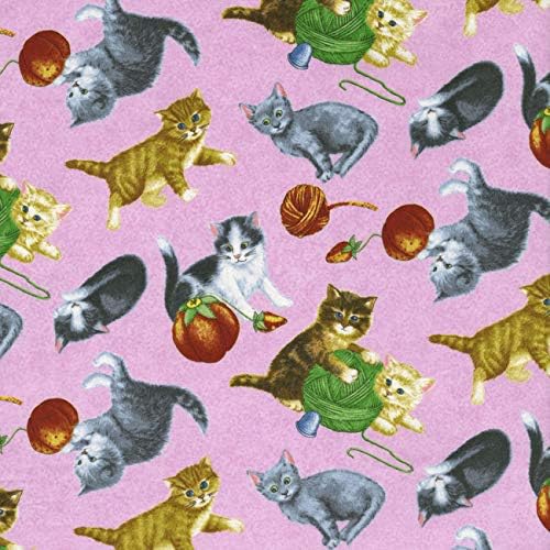 Cat Fabric - Purrfect Notions - Kitten Toss - Pink - 100% Cotton - By The Yard