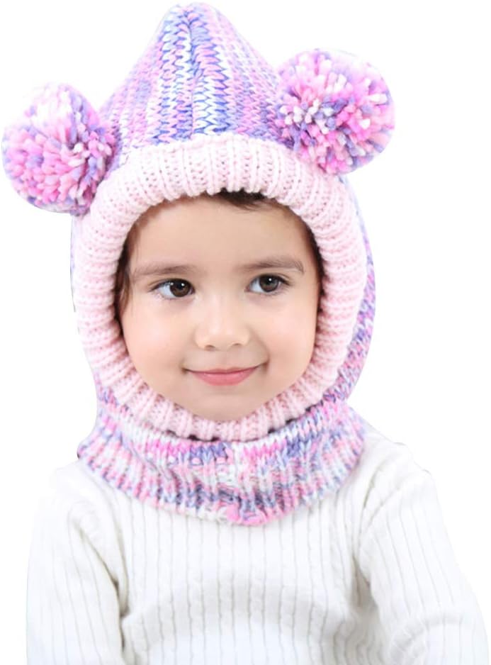 Winter Baby Knitted Hat Scarf Kids Boys Girls Hood Hats Toddler Earflap Beanie with Pompom