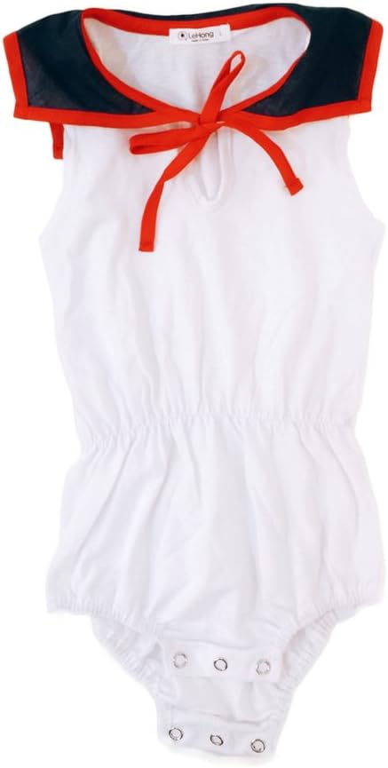 Seoul Babe Sleeveless Girls Sailor Bodysuit Onesies Baby Romper (Large, White)