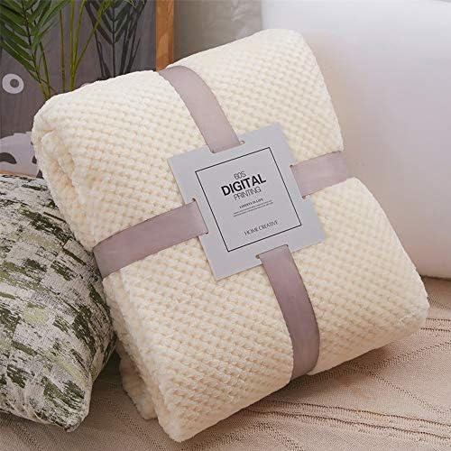 OMMATO Fleece Coral Blanket Soft Throw Lightweight Bed Blanket Couch/Sofa Blanket(Ivory, 130 x 150 cm)