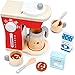 Wood Eats! Good Mornings Coffee Maker 10pc Playset - Wooden Machine with Kettle, 2 Cups, 2 Pod Capsules, 2 Spoons, Milk, & Sugar - Pretend Play Kitchen Appliances by Imagination Generation