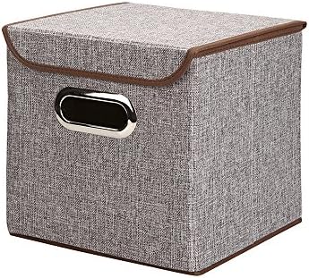 Kenather Collapsible Fabric Decorative Storage Cubes Box with Lid for Clothing Underwear Office Supplies Gray