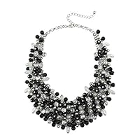 Bocar Fashion Faux Pearl Crystal Chunky Collar Statement Necklace for Women Gift (NK-10260-black)