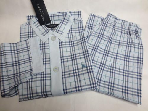 Amazon バーバリー Burberry パジャマ 紳士 メンズ 長袖 長ズボン 前開き M ホースマーク 刺繍 ブルー チェック 日本製 パジャマ 通販