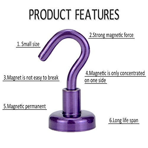 Heavy Duty Magnetic Hooks, AUTIDEFY Strong Neodymium Magnet Hook for Indoor Outdoor Kitchen Bathroom Bedroom Garage Lockers Office (6 Assorted Colors)