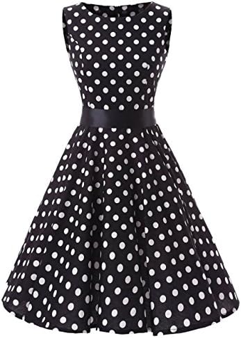 Vintage 50s 60s Sleeveless Retro Style Rockabilly Swing Dress Polka Dot (Large, Black with White Big Dot)