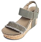 Corky's Women's Frayed Wedge Sandal, Khaki