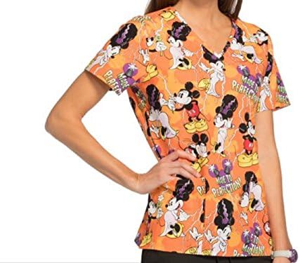 Disney's Bride Of Mickenstein Women's Fashion Collection Printed Scrub Top (Med)