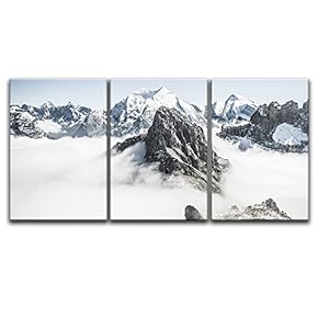 3 Panel Canvas Wall Art - Majestic Landscape with Snow Covered Mountains in Fog - Giclee Print Gallery Wrap Modern Home Art Ready to Hang - 16"x24" x 3 Panels