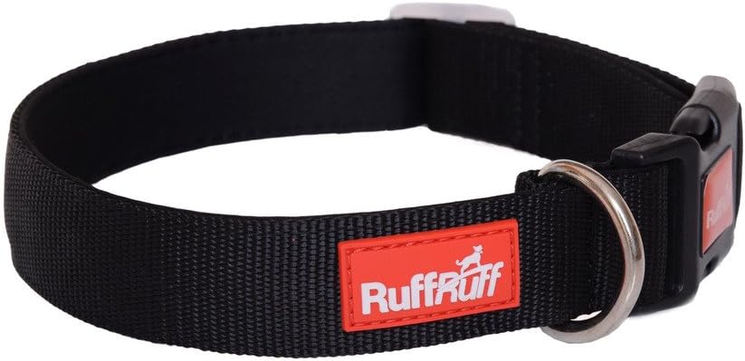 Ruff Ruff 2 YEAR GUARANTEE Premier Luxury Neoprene Padded Durable Pet Dog Collar (Jet Black L-XL 38-64cm x 3cm)