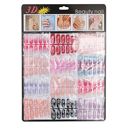 2016 Fake Nails!Elevin(TM)144pcs New Mixed Set False Nail Tips Artificial Fake Nails Art Acrylic Manicure Gel, Random Color and Style (D)