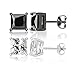 RIJ - Set of 2 Pair Sterling Silver and Black Alloy White Cz Princess-cut Stud Earrings Set of 2 with 5.5mm