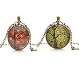 TL Set of 2 Vintage Ladies' Necklace the Tree of Life Glass Gem Pendant Long Chain Blessing Necklaces