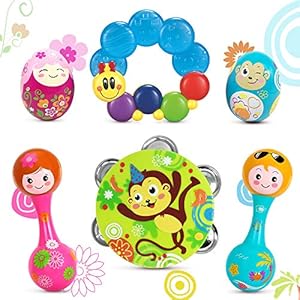 EastSun-Baby-Musical-Instruments-Sensory-Toy EastSun Sensory toys for Babies - Rattle Toy Set with Maracas, Sand Eggs, Tambourine for Musical Instrument Early…