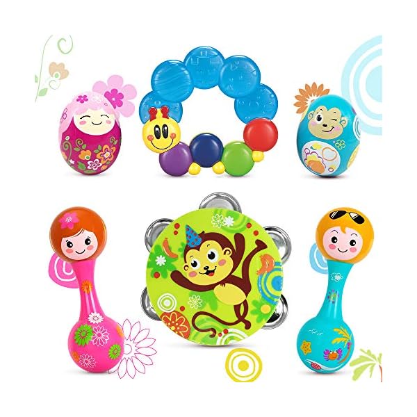 EastSun-Baby-Musical-Instruments-Sensory-Toy EastSun Sensory toys for Babies - Rattle Toy Set with Maracas, Sand Eggs, Tambourine for Musical Instrument Early…