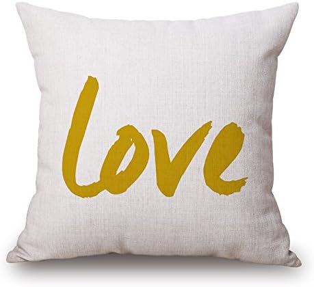 LEEPO 18 x 18 Inch Throw Pillow Cotton Blend Linen Letter Triangle Geometric Pattern Square Decorative Cushion Cover and Insert Yellow and Blue Series (LOVE)