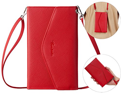 Travelambo Rfid Blocking Passport Holder Wallet & Travel Wallet Envelope 7 Colors (red with neck/wrist strap)