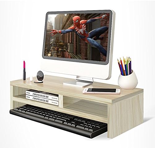 Hello Laura - Computer Monitor Stand 100% Solid Wood Two Adjustable Shelves Waterproof Desk Organizer Cervical Spine Protect Laptop Standing | White Wood Tone