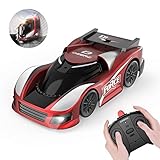 DEERC Remote Control Car with Wall Climbing RC Car with Dual Mode,Low Power Protection,360°Rotating Stunt,Rechargeable High Speed Mini Toy Vehicles with LED Lights,Gifts for Boys Girls Kids,Color Red