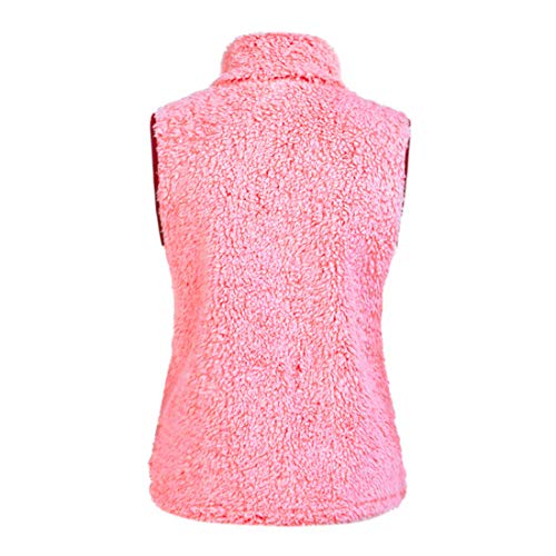 DaoAg Womens Solid Color Vest Winter Warm Outwear Casual Faux Fur Zip Up Sherpa Jacket with Pocket (Pink, M) - Thumbnail 3