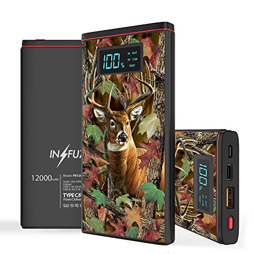 INFUZE-Slim-Pocket-Sized-12000mAh-Portable-Charger-Dual-USB-Output-Ports-USB-A-USB-C-18W-Quick-Charge-30-Fast-Charging-Power-Bank-Compatible-with-Coolpad-Legacy-2019-Deer-Hunter-Camo