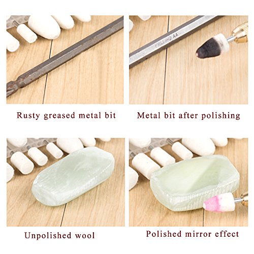 Dayree 20pcs Wool Felt Mounted Mandrel Set White Polishing Buffing Bits with 1/8 Inch Shank for Glass, Stone, Ceramic, Nail Art, Jewelry fit Dremel Rotary Tool