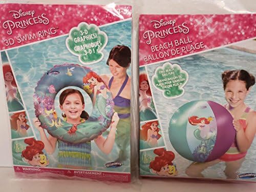 JGT GIRLS Kids Spring Summer Fun Backyard Outdoor Play Playtime Inflatable Water Lake Pool Swim Ring Beach Ball, Arm Guards, 3-D Graphics Bundle of 3 – Little Mermaid