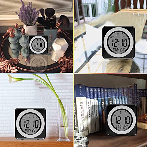 WorldSeng Alarm Clock,Kids Alarm Clock,Digital LCD Display Portable Modern Alarm Clock with Snooze Time Temperature, Calendar, Alarm Clock, Sound Sensor Smart Nightlight, Clocks for Bedrooms