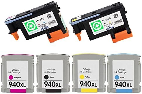 ESTON 2 x Replacement for 940 Print Head C4900A C4901A and 4 Pack (BK C M Y) 940XL High Yield Ink Cartridge for Officejet pro 8000 8500 8500a