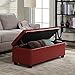 BELLEZE Storage Faux Leather Ottoman, 47 Inch Bench Bedroom Bench with Safety Close Hinge, Extra Long Ottoman with Storage for Living Room, Entryway, Hallway, Foot Rest, Support 300lbs - Red